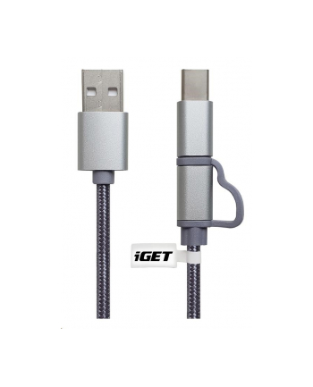 Kabel iGET USB/USB-C + micro USB, 1m Srebrny