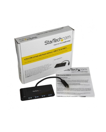 Startech Hub USB-C-4xUSB 3.0 Czarny (HB30C4AFPD)