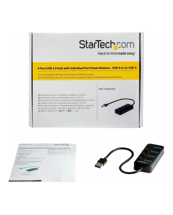 Startech.com 4-Port USB 3.0 Hub - 4x USB-A - Individual On/Off Switches - hub - 4 ports USB hub - 4 - Czarny (HB30A4AIB)