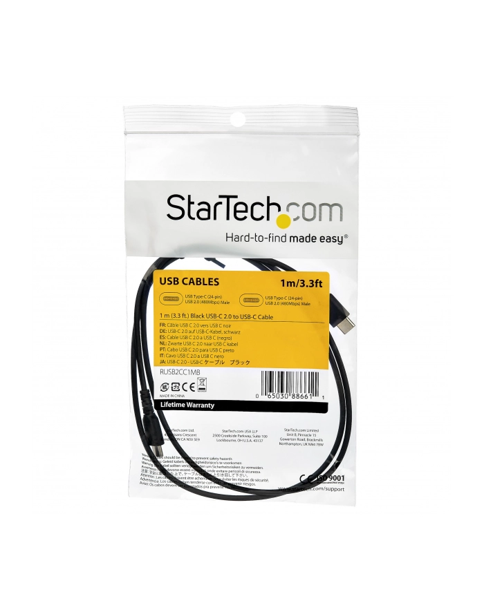 Startech.COM  1 M / 3.3FT. USB 2.0 TO USB C CABLE - BLACK - ARAMID FIBER - USB-C CABLE - 1 M  (RUSB2AC1MB) główny