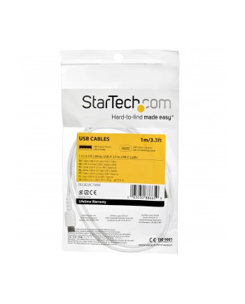 Startech.COM  1 M / 3.3 FT. USB 2.0 TO USB C CABLE - WHITE - ARAMID FIBER - USB-C CABLE - 1 M  (RUSB2AC1MW) nr 1