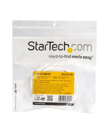 Startech.com 4m 13ft USB C to USB C Cable 5A PD - USB 2.0 USB-IF Certified - USB-C cable - 4 m (USB2C5C4MW) nr 1