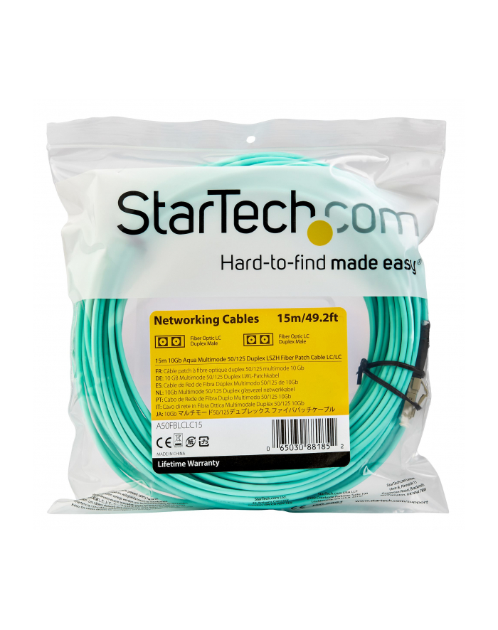 Startech.COM 15M OM3 LC TO LC MULTIMODE DUPLEX FIBER OPTIC PATCH CABLE - PATCH CABLE - 15 M - AQUA (A50FBLCLC15) główny