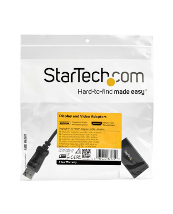 Startech.com DisplayPort to HDMI Adapter - HDR 4K 60Hz - DP to HDMI Dongle - video adapter - DisplayPort / HDMI - 25.16 cm (DP2HD4K60H)