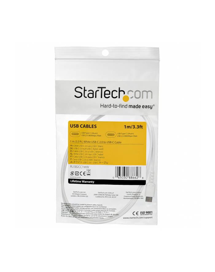 Startech.COM  1 M / 3.3 FT. USB C CABLE - WHITE - ARAMID FIBER - USB-C CABLE - 1 M  (RUSB2CC1MW) główny