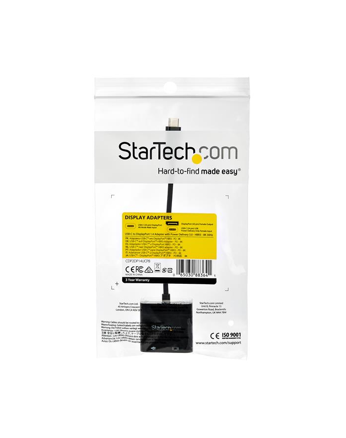 Startech.COM  USB-C TO DISPLAYPORT ADAPTER WITH POWER DELIVERY - 8K 30HZ - USB / DISPLAYPORT ADAPTER CDP2DP14UCPB główny