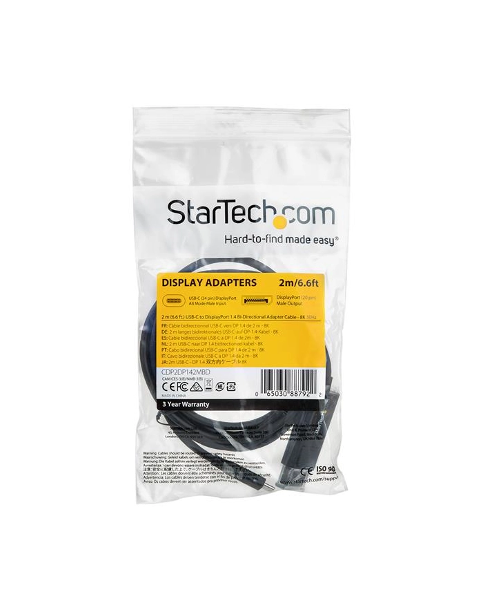 Startech.COM Startech.COM  6.6 FT. (2 M) USB C TO DISPLAYPORT 1.4 CABLE - BIDIRECTIONAL - USB / DISPLAYPORT CABLE - 2 M CDP2DP142MBD   (CDP2DP142MBD) główny