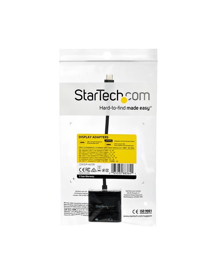 Startech  USB-C TO DISPLAYPORT ADAPTER WITH POWER DELIVERY - 8K 30HZ - USB / DISPLAYPORT ADAPTER CDP2DP14UCPB główny