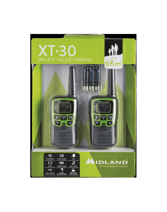 Pni Radio Pmr Przenośne Midland Xt30 Zestaw 2 Szt. Zielone C1177 Akumulatory W Zestawie główny