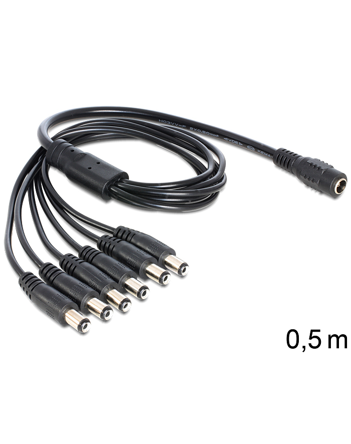 Delock Kabel zasilający rozdzielacz DC 5.5 x 2.1mm 1x-6x St 0.5m (83289) główny
