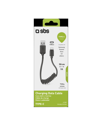 SBS Kabel Usb Type C 0,5M Spiralny Czarny