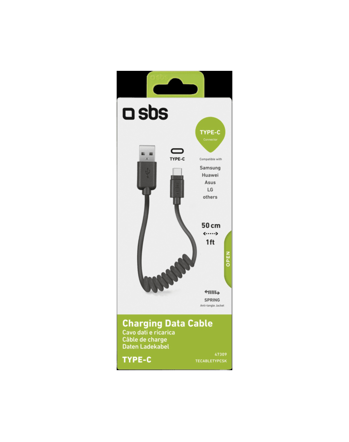 SBS Kabel Usb Type C 0,5M Spiralny Czarny główny