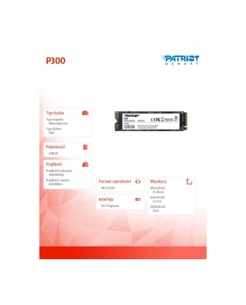 patriot Dysk SSD P300 128GB M.2 PCIe Gen 3 x4 1600/600