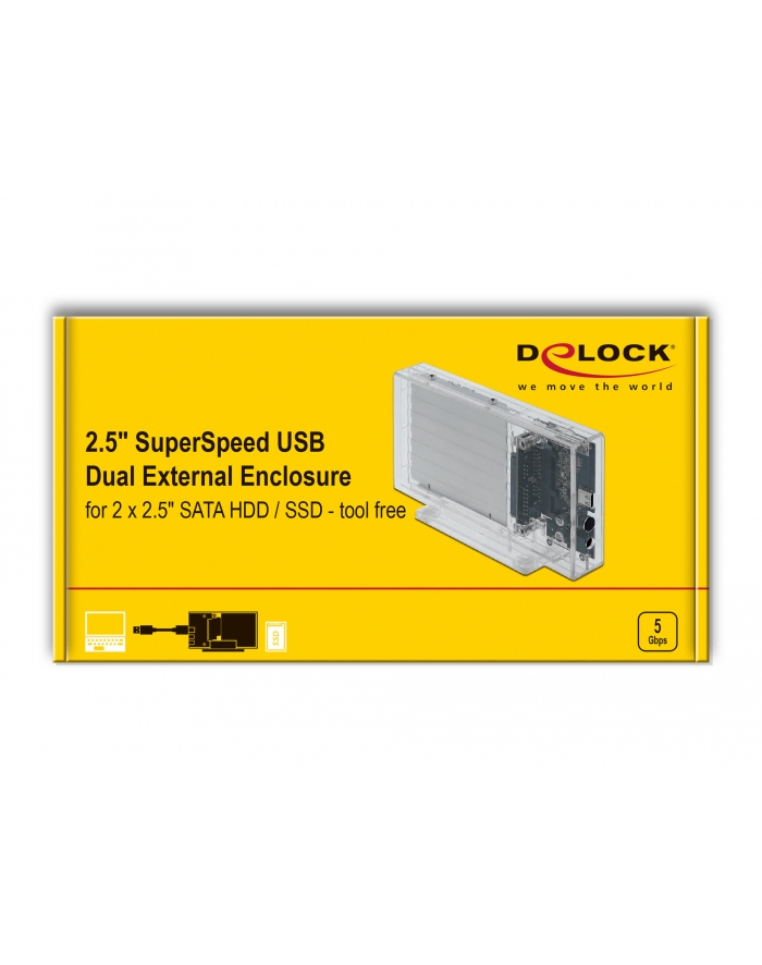 DeLOCK external dual housing for 2 x 2.5 ''SATA HDD / SSD with USB Type-C socket, drive housing główny