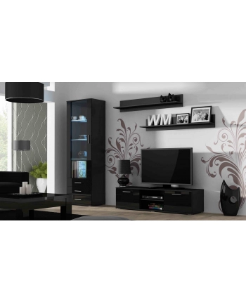 cama meble Szafka RTV SOHO 140 czarny/ czarny połysk