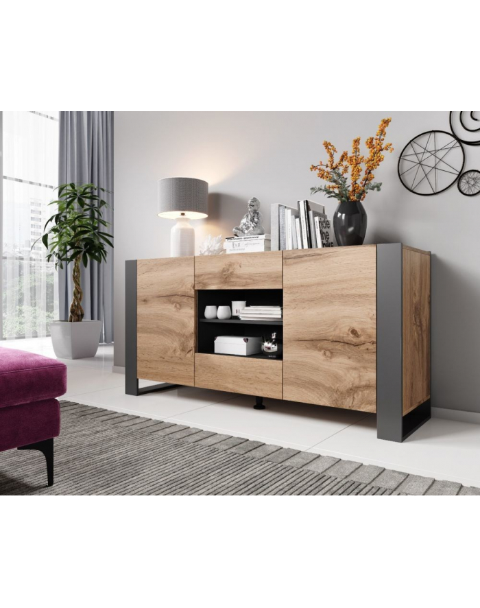 cama meble Komoda WOOD 164/44/80 dąb wotan + antracyt główny