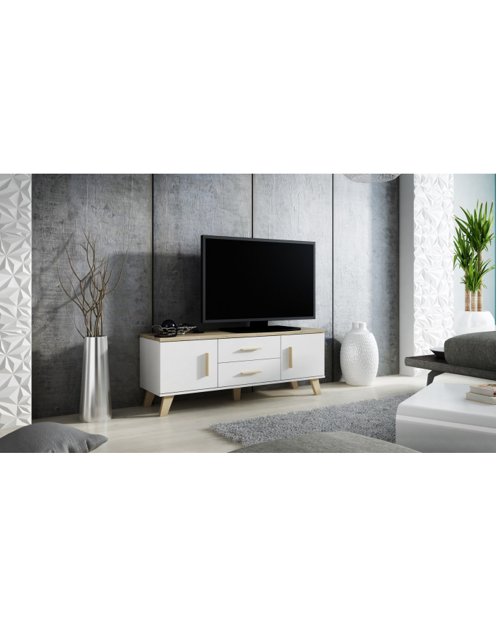 cama meble RTV LOTTA 140 2D2S biały+ dąb sonoma główny