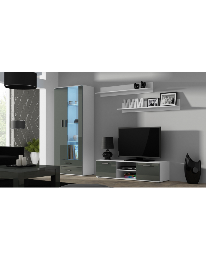 cama meble Szafka RTV SOHO 140 biały/ szary połysk główny