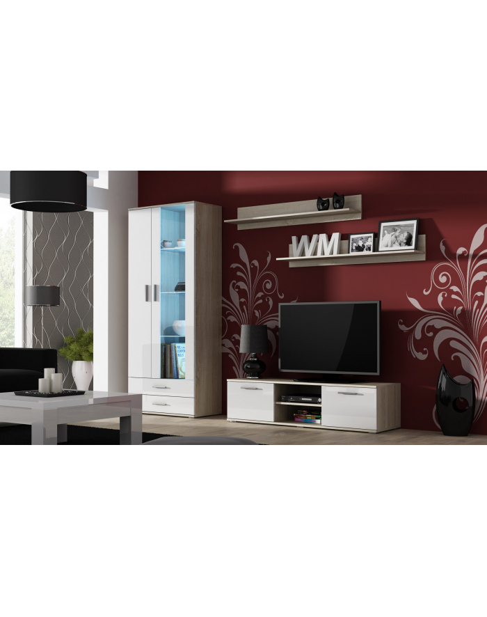 cama meble Szafka RTV SOHO 140 dąb sonoma/ biały połysk główny