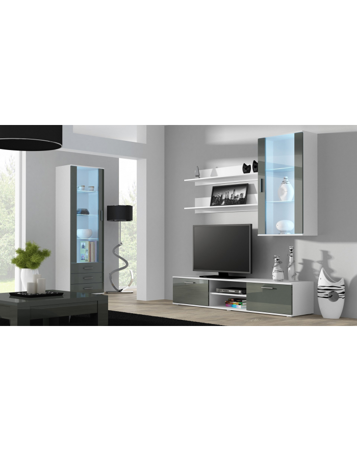 cama meble Szafka RTV SOHO 180 biały/ szary połysk główny