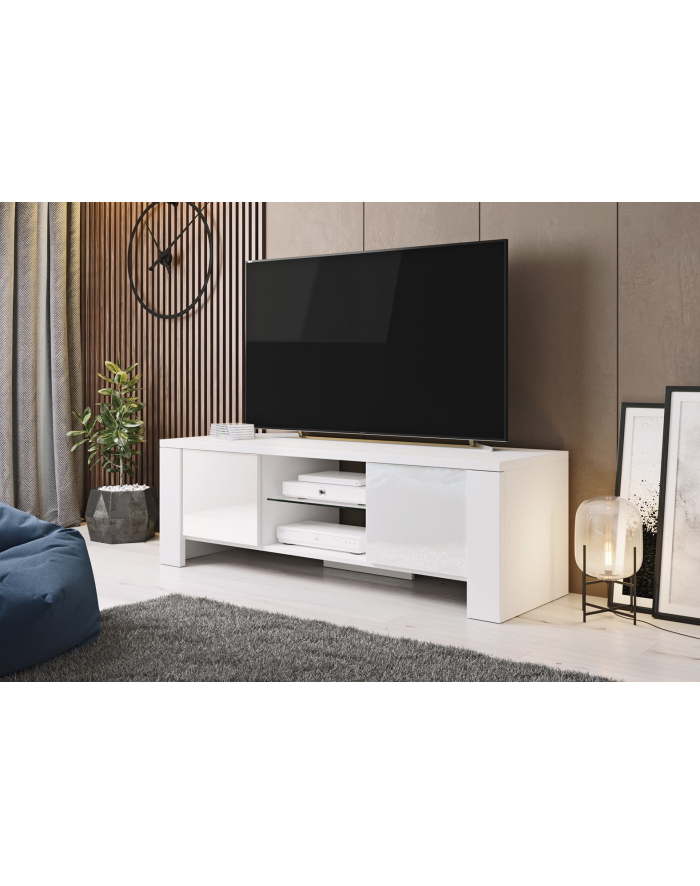 cama meble Szafka RTV WEST 42/130/42 biały/ biały połysk główny