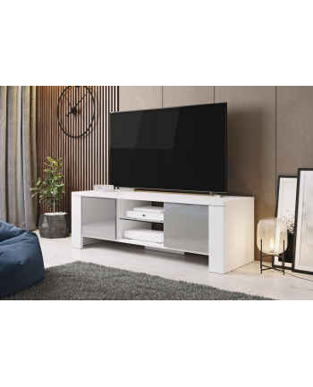 cama meble Szafka RTV WEST 42/130/42 biały/ szary połysk