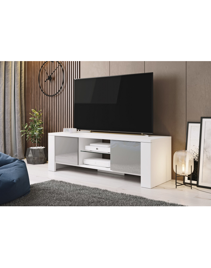 cama meble Szafka RTV WEST 42/130/42 biały/ szary połysk główny