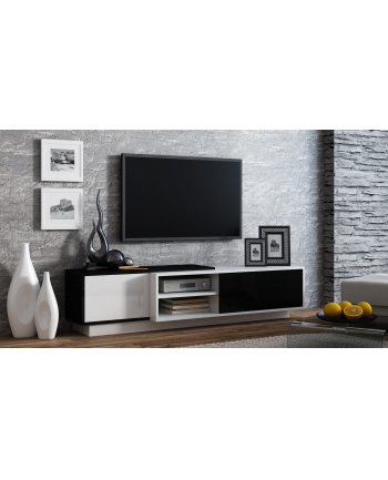 cama meble Szafka RTV SIGMA1 180 biały/czarny połysk