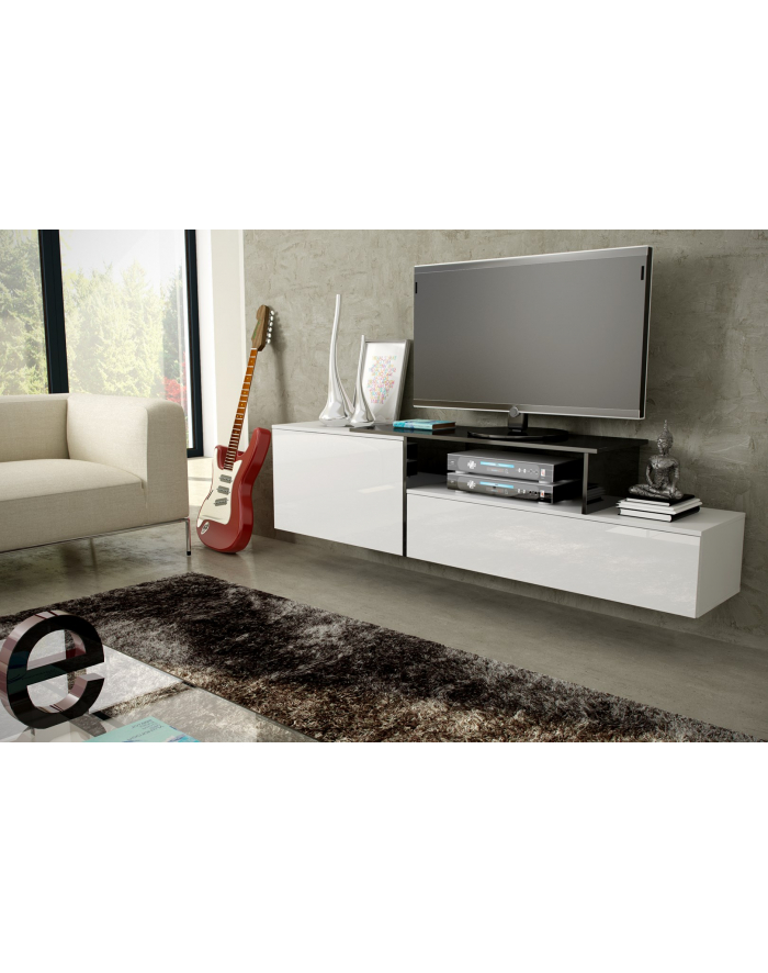 cama meble Szafka RTV SIGMA3 180 biały/biały połysk + czarny główny