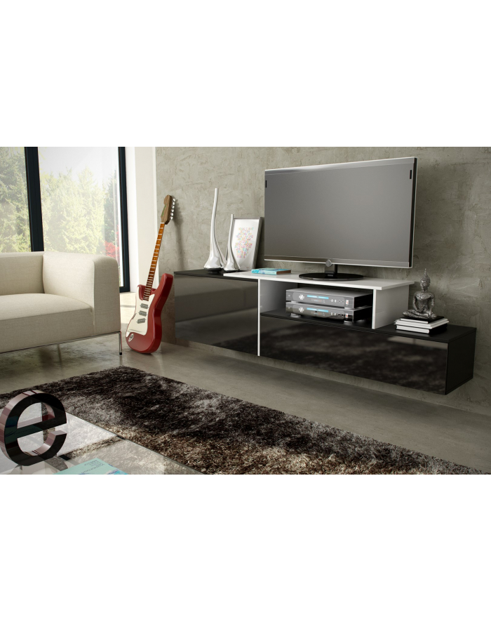 cama meble Szafka RTV SIGMA3 180 czarny/czarny połysk + biały główny