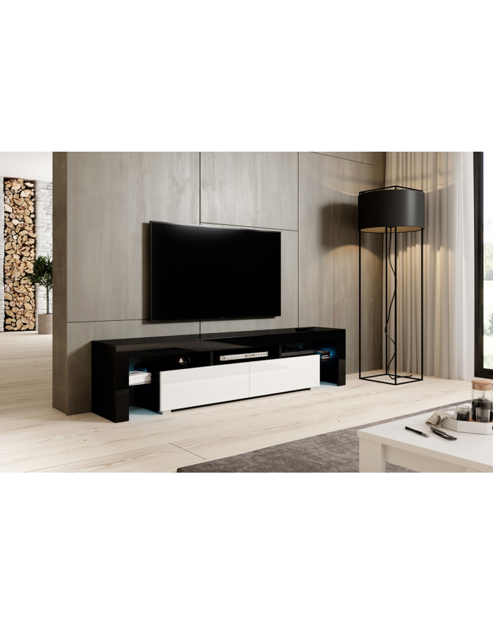 cama meble Szafka RTV TORO 200 czarny/ biały połysk główny