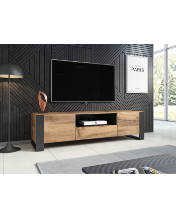 cama meble Szafka RTV WOOD 180/44/48 dąb wotan   antracyt