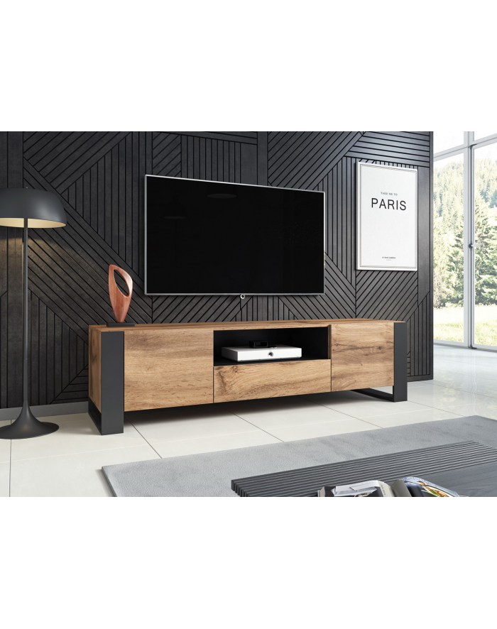cama meble Szafka RTV WOOD 180/44/48 dąb wotan   antracyt główny