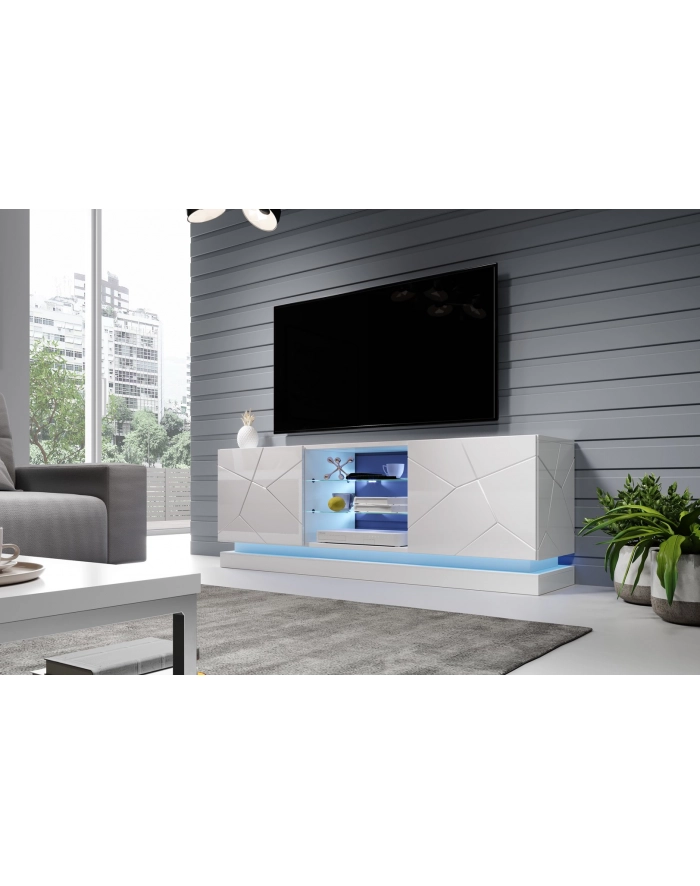 cama meble Szafka RTV QIU 160 MDF biały połysk/ biały połysk główny