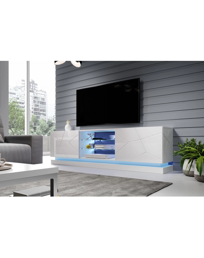 cama meble Szafka RTV QIU 200 MDF biały połysk/ biały połysk główny