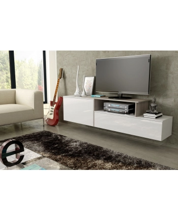 cama meble Szafka RTV SIGMA3 180 biały/biały połysk + sonoma nr 1