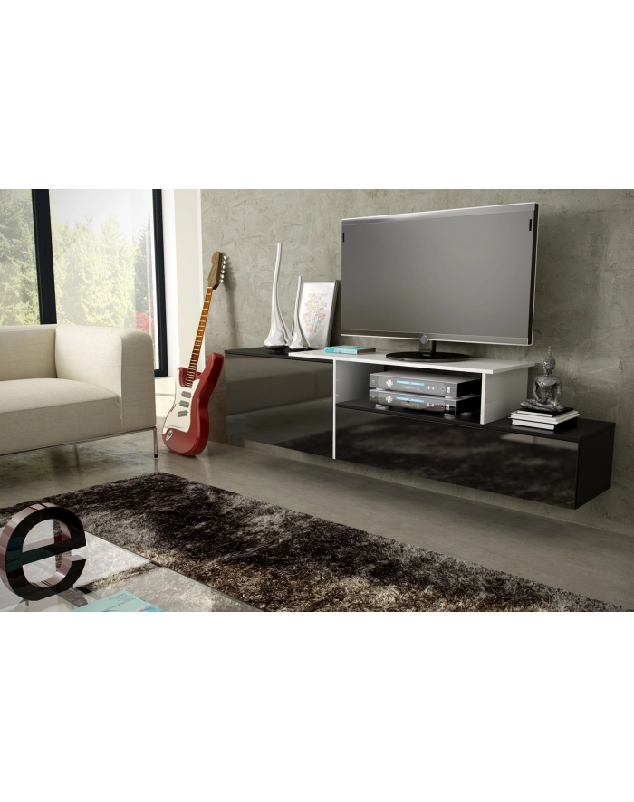 cama meble Szafka RTV SIGMA3 180 czarny/czarny połysk + biały główny