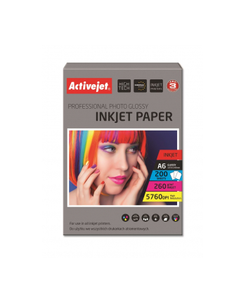 AP6-260GR200 Activejet Papier fotograficzny błyszczący żywicą powlekany A6 200szt 260g