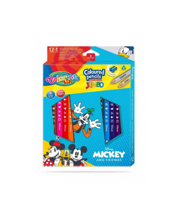 patio Kredki ołówkowe trójkątne JUMBO 12 sztuk 13 kolorów + temperówka Colorino Kids Mickey