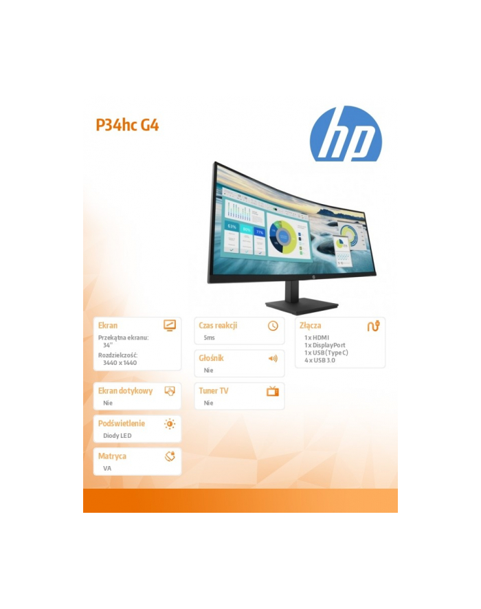 hp inc. Monitor HP P34hc G4 WQHD USB-C Curved  21Y56AA główny
