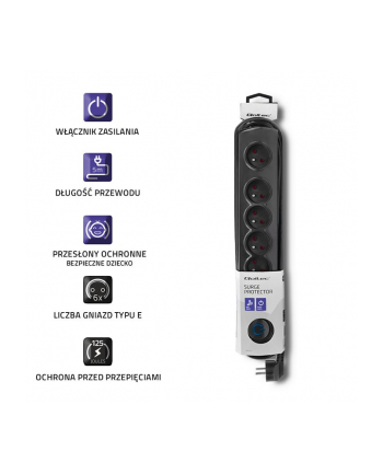 qoltec Listwa antyprzepięciowa | 6 gniazd | 5m