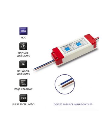 qoltec Zasilacz impulsowy LED IP20 | 60W | 12V | 5A