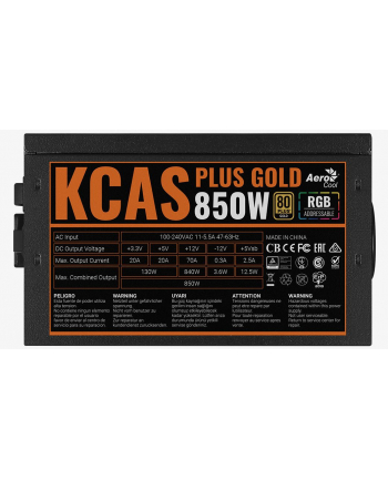 aerocool Zasilacz KCAS PLUS 850W N.MODULAR ATX 80+ GOLD ARGB