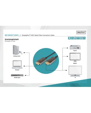 assmann electronic ASSMANN DisplayPort AOC Hybrid-fiber connection cable M/M 10m UHD 8K60Hz CE gold bl