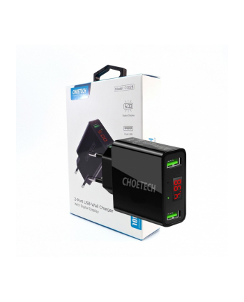 choetech C0028 Black Ładowarka sieciowa LCD 2xUSB 2.2A 12W