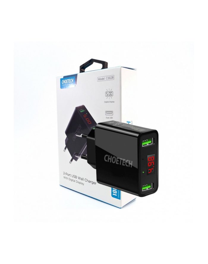 choetech C0028 Black Ładowarka sieciowa LCD 2xUSB 2.2A 12W główny