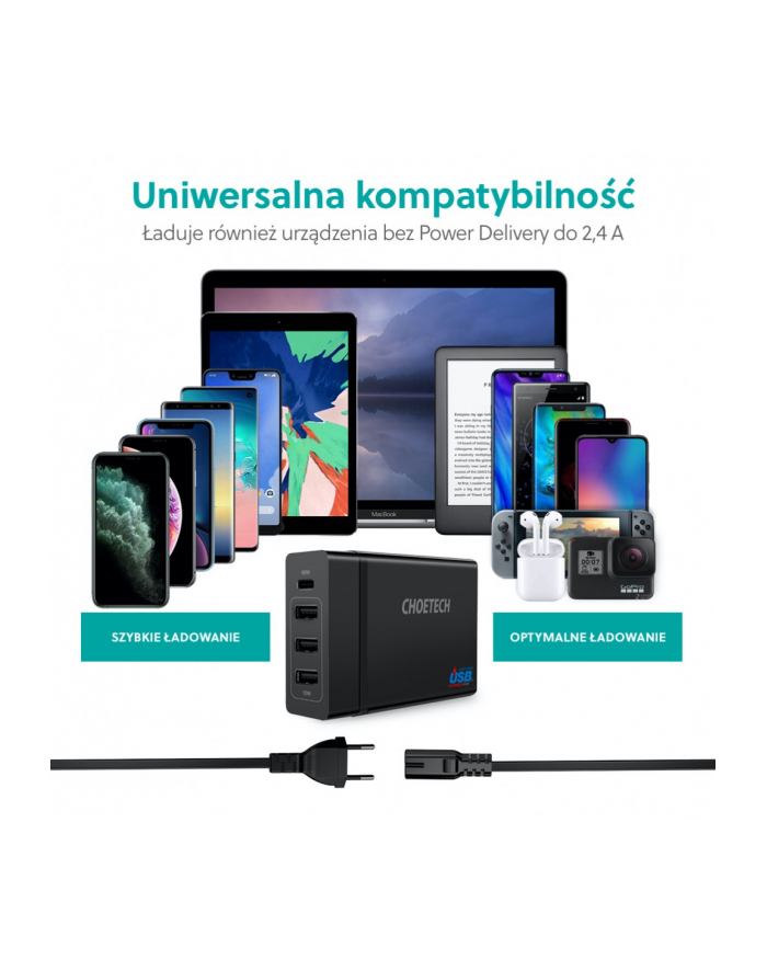 choetech PD72-1C3U Black Ładowarka sieciowa 4xUSB 72W Power Delivery główny