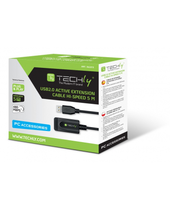 TECHLY Kabel Przedłużacz Aktywny USB 2.0 A-A M/F 5m Czarny