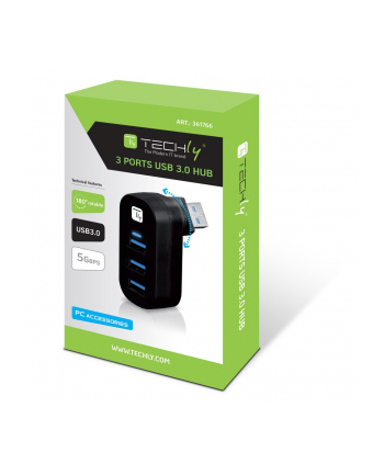 TECHLY 3-Portowy Mini Hub USB 3.0 z Obrotowym Wtykiem USB