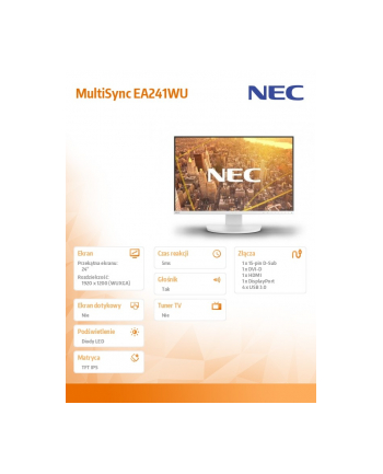 nec Monitor MultiSync EA241WU biały IPS 1920x1200